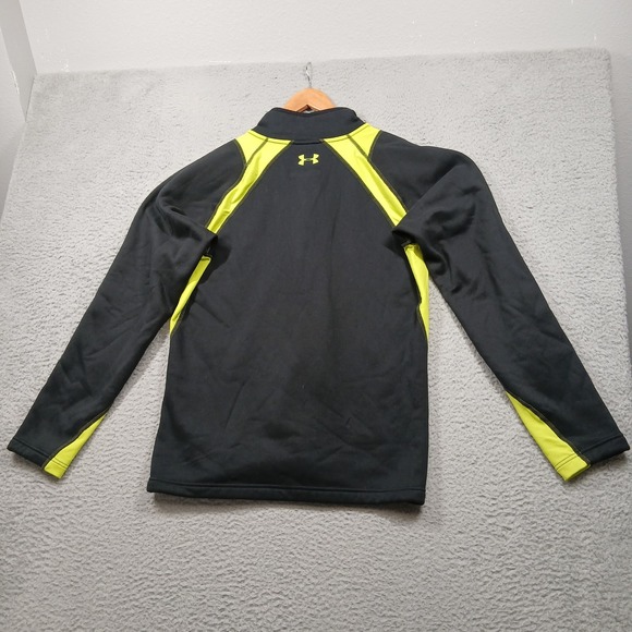 Under Armour ColdGear Quarter Zip Men's LG Black Neon Yellow Fitted - Picture 3 of 7